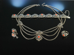 Zur Tracht! Sch&ouml;nes Schmuck Set Silber 835 Koralle Tegernsee um 1950