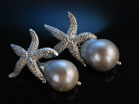 Grey Sea Stars! Seestern Ohrringe Silber 925 barocke Zuchtperlen Tropfen