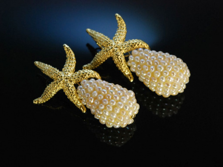 Shiny Sea Stars! Seestern Ohrringe Silber 925 vergoldet Zuchtperlen Tropfen