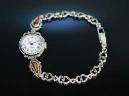 Uhr zur Tracht! Damen Armbanduhr Silber 835 Granate...