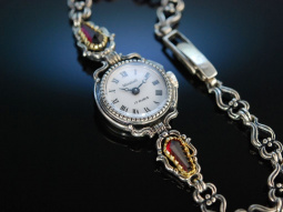 Uhr zur Tracht! Damen Armbanduhr Silber 835 Granate &Ouml;sterreich um 1950 frisch revisioniert