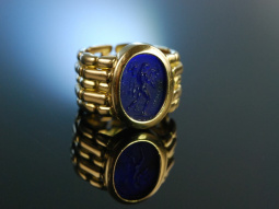 England um 1990! Besonderer Ring Gold 750 blaue Kamee...