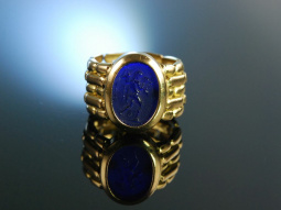 England um 1990! Besonderer Ring Gold 750 blaue Kamee...