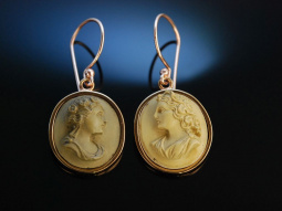 Exquisite Lava Kameen! Gemmen Ohrringe Silber ros&eacute;vergoldet Neapel um 1830