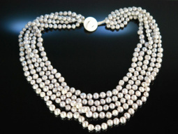 Waterfall Pearls! Collier 5reihig silbergraue Zuchtperlen...