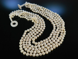 Waterfall Pearls! Collier 5reihig schimmernde Zuchtperlen Perlmutt Knebel Schlie&szlig;e