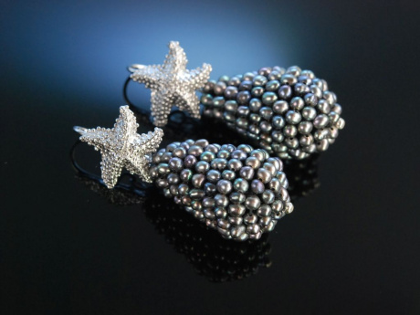 Shiny Seastars! Seestern Ohrringe Silber 925 graue Zuchtperlen
