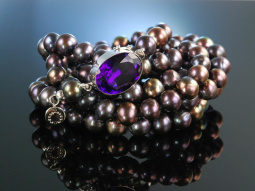 Shiny Pearls! Lange Zuchtperlenkette mit gro&szlig;er Zierschlie&szlig;e Silber 925 Amethyst