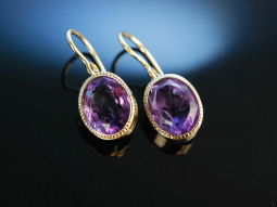 Charmantes Violett! Historische Ohrringe Gold 585 Amethyst M&uuml;nchen um 1910