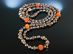 Orange and Brown! Lange Zuchtperlen Kette  Citrine Silber...