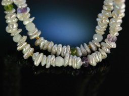 Spring Pearls! Lange Kette Zuchtperlen Farbsteine Linsen...