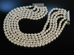 Pearl Choker! Edles Zuchtperlen Collier 6reihig Silber...