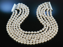 Pearl Choker! Edles Zuchtperlen Collier 6reihig Silber...