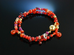 Fancy Red! Armband Silber 925 vergoldet Koralle Rubin...