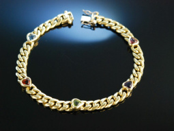 Heart Bracelet! Schweres Panzer Armband Gold 750 herzf&ouml;rmige Edelsteine