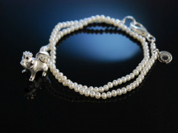 K&ouml;nig Mops! Armband mit Mops Anh&auml;nger Silber 925 feine Zucht Perlen