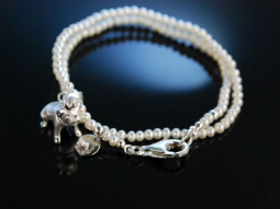 K&ouml;nig Mops! Armband mit Mops Anh&auml;nger Silber 925 feine Zucht Perlen