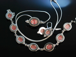 Ros&eacute; zur Tracht! Schmuck Set Silber 925 Armband Ohrringe Anh&auml;nger mit Kette Rhodochrosit