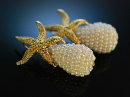 Shiny Sea Stars! Ohrringe Silber 925 vergoldet wei&szlig;e Zuchtperlen