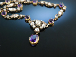 Georgian Diamond and Amethyst! Traumhaftes Collier England um 1800 Gold Diamantrosen Amethyste