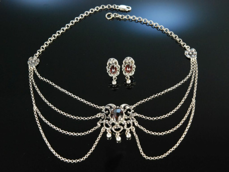 Vom Tegernsee! Trachten Collier und Ohrringe Silber Granat