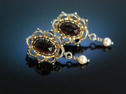 Perlen und Granat! Trachten Ohrringe Silber 835 vergoldet...
