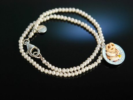 Bavarian veal sausage breakfast! Bracelet 2 rows cultured pearls silver 925 coloured enamel