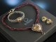 Ein Herz für Tracht! Traumhaftes Granat Set Armreif Ohrclipse Kette mit Anhänger Granat Silber 835 vergoldet