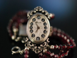 Die Uhr zur Tracht! Sch&ouml;ne Armbanduhr Granate Silber 925 Quarz Werk