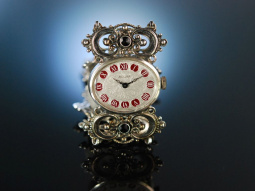 Zeit f&uuml;r Tracht! Damen Armband Uhr Granate Silber 835 Handaufzug