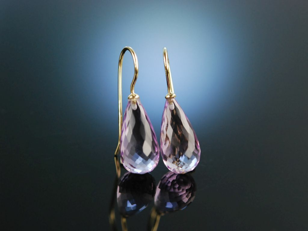 359,00 Violette Gold € Amethyst Brioletten, feinste Ohrringe 585 Tropfen!