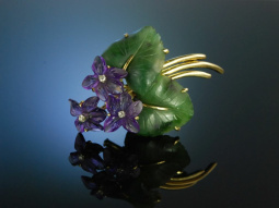 Sch&ouml;nes Veilchen! Brosche Gold 585 Amethyst Jade...