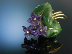 Sch&ouml;nes Veilchen! Brosche Gold 585 Amethyst Jade...