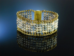 Pearl Bracelet! Goldschmiede Armband Gold 750 naturgraue und wei&szlig;e Akoya Zuchtperlen