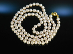 Pearl Necklace! Wei&szlig;e lange Akoya Zuchtperlen Kette Silber vergoldet