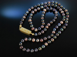 Pearl Necklace! Naturschwarze lange Akoya Zuchtperlen Kette Gold 750
