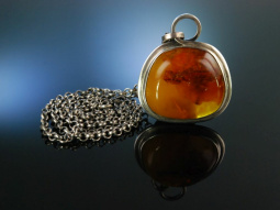 Baltic Amber Pendant! Gro&szlig;er Bernstein Anh&auml;nger mit massiver Kette Litauen um 1980 Silber 925