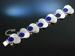 Fantastic Design Bracelet! Schweres Armband von Relo Studio Silber 925 Lapislazuli um 1965