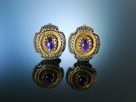 Feiner Trachtenschmuck! Ohrclipse Silber vergoldet Amethyste Graz um 1950