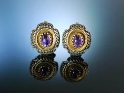 Feiner Trachtenschmuck! Ohrclipse Silber vergoldet Amethyste Graz um 1950