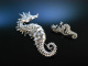 Art Deco Seahorse! Seepferdchen Brosche und Ohr Schrauben Silber 925 USA um 1930