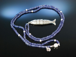 Blue Fish! Lange Boho Kette Iolith Silber 835 mit...