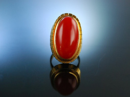 Fantastic Coral! Gro&szlig;er Ring feinste italienische Koralle Cabochon massive 18 Gramm! Gold 585