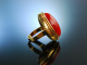 Fantastic Coral! Gro&szlig;er Ring feinste italienische Koralle Cabochon massive 18 Gramm! Gold 585