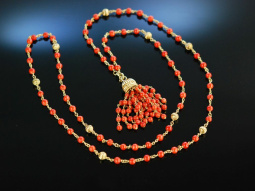 Lovely Sixties! Coral Tassel wundervolle Quasten Kette Gold 585 Sardegna Koralle um 1965