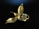 Schöne Orchidee! Brosche Fahrner um 1930 Silber vergoldet Perle und Markasiten