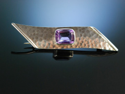 Bauhaus! Brosche Silber Hammerschlag Amethyst um 1930 Art...