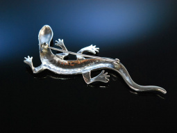 Big Salamander! Gro&szlig;e Brosche Silber 835 Synth. Rubine Markasiten um 1910 Silver Ruby Brooch