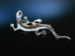 Big Salamander! Gro&szlig;e Brosche Silber 835 Synth. Rubine Markasiten um 1910 Silver Ruby Brooch