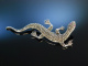Big Salamander! Große Brosche Silber 835 Synth. Rubine Markasiten um 1910 Silver Ruby Brooch